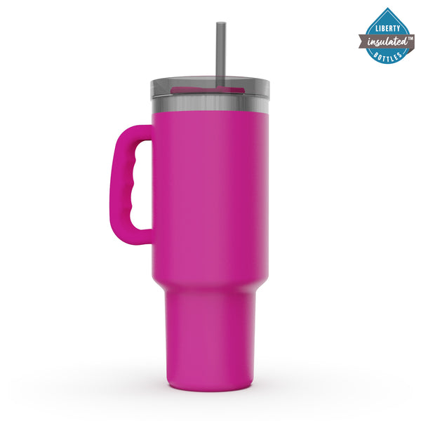 Bright Pink Travel Tumbler with combo straw lid