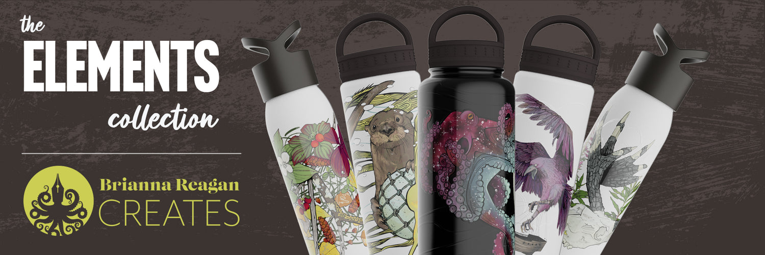 Bottles with animals and other natural elements printed on them.