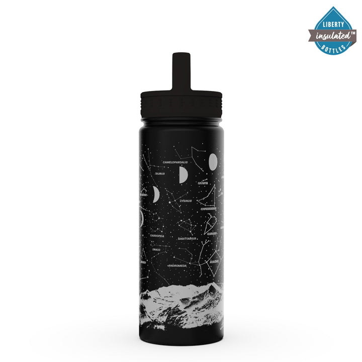Constellation design printed on a black bottle