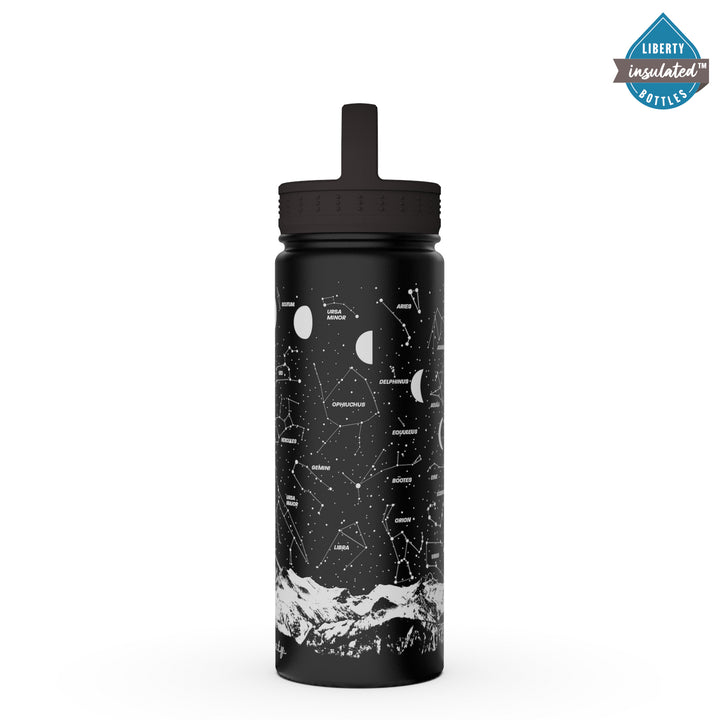 Constellation design printed on a black bottle