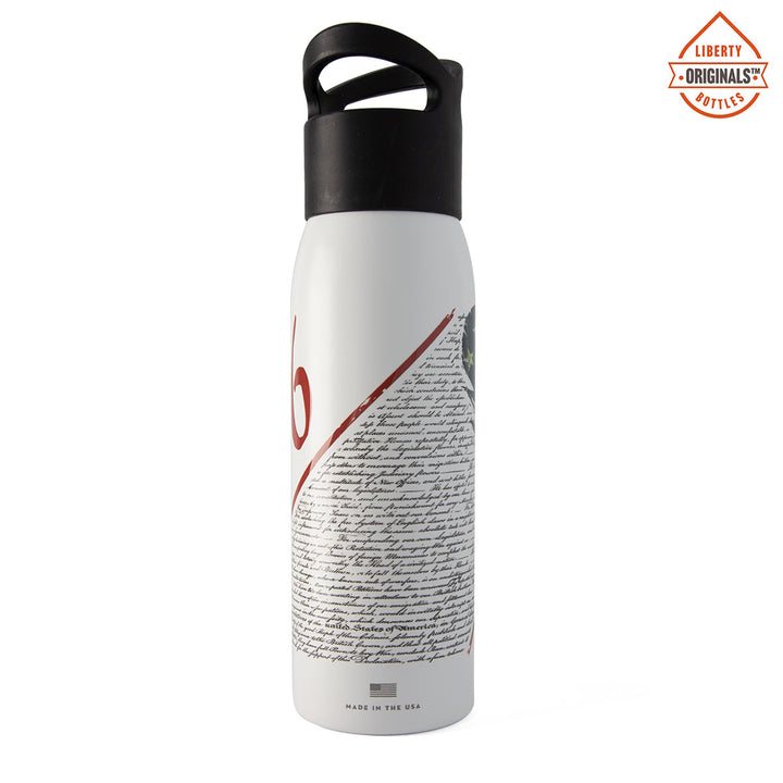 Back face of the design "1776" on a white bottle
