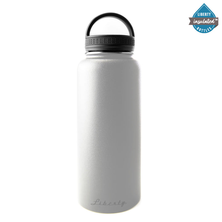 A textured white, 32 oz bottle with a d-ring cap