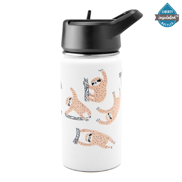 Cartoon sloths printed on a white bottle
