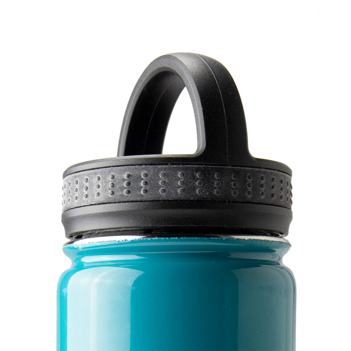 A d-ring cap on an insulated bottle